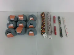 【TAKA77-43】◇毛糸玉 ブルーグレー系 9玉 + 布 ハギレ 5枚 まとめてセット