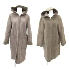 ザラ ベーシック ZARA BASIC リバーシブル フェイクムートンコート ボアコート ロング丈 M フード付 モカブラウン カーキ 6318224 /SY11 ■GY58