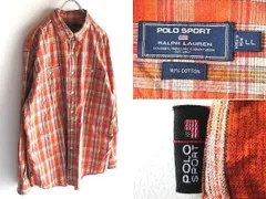 希少 90sビンテージ POLO SPORT RALPH LAUREN ポロスポーツ ラルフローレン 星条旗ロゴピスネーム コットン チェックシャツ LL XL オレンジ