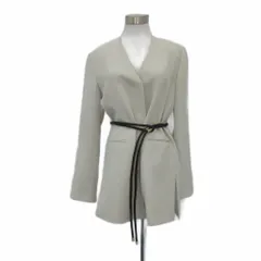 ザラ ZARA ノーカラージャケット M オフホワイト Vネック レザーベルト付き ミドル丈 /YS12 ■GY58