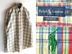 希少 00sビンテージ Ralph Lauren ラルフローレン CUSTOM FIT ポロポニーロゴ刺繍 マドラスチェック BDシャツ S 黄 緑 赤 RN41381 USA企画
