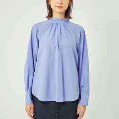 新品 未使用 Green Label Relaxing GLR グリーンレーベルリラクシング ユナイテッドアローズ ボウタイ ギャザー 2WAY ブラウス 長袖シャツ スタンドカラー コバルト フリーサイズ レディース タグ付き