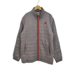 ニューバランス NEW BALANCE 中綿ジャケット ジップアップ ハイネック ロゴプリント L 銀 シルバー 赤 レッド 63280 ■ECC001