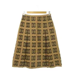 ダックス DAKS ボックスプリーツスカート 67-93 茶 ブラウン 黒 ブラック 幾何学模様 ミディ丈 /AH35 ■GY60