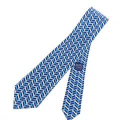 HERMES エルメス ネクタイ  チェーン柄   シルク100％ ブルー メンズ / 240001191377