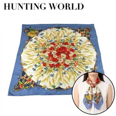 美品　HUNTING WORLD　ハンティングワールド　スカーフ　大判　花柄　フラワー　植物　ボタニカル　ブルー系　ホワイト　AC46のサムネイル