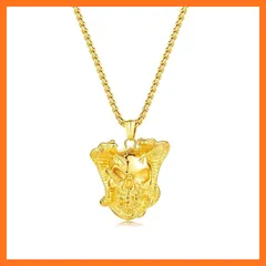 【新品】 [Rockyu] ネックレス メンズ シルバー ゴールド スカル コブラ ステンレス 龍頭 鎖骨ペンダント ストリート ヒップホップ クラブ ファッション (ゴールド) 0
