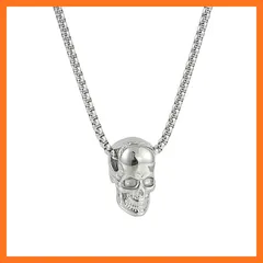【新品】 [sakuto] ネックレス メンズ スカル ステンレススチール シルバーカラー どくろ 髑髏 ロックスタイル (60cm) 0