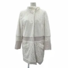 リツコ シラハマ RITSUKO SHIRAHAMA フェイクファーコート ロング丈 切替 レース 1 S オフホワイト スタンドカラー /SY25 ■GY58のサムネイル