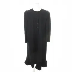 ピエールカルダン Pierre Cardin ニットワンピース 9 黒 ブラック ラウンドネック 長袖 フリル裾 /MN18 ■GY60のサムネイル