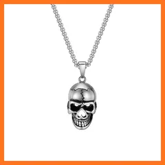 【新品】 [Rockyu] スカルネックレス メンズ ステンレス ロング チェーン60cm ドクロ ペンダント髑髏 鋭い眼光 彫刻 ハード系 バイカー アクセサリー クリスマス プレゼント 0
