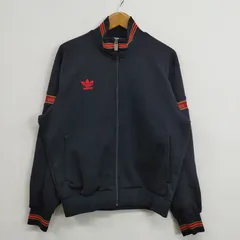 80s adidas アディダス トラックジャケット デサント製 ジャージ トレフォイル 刺繍 ロゴ 古着 vintage M ブラック レッド C69