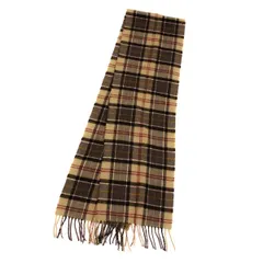 バブアーBarbour ウールチェックフリンジマフラー 茶ベージュ