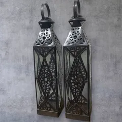 ランタン　屋外　おしゃれ　2個セット　モロッコ風　アラビア風　約54㎝　モロッカン　オーナメント　オブジェ　オリエンタルスタイル　幾何学模様　ガーデンライト　アンティーク　ランプ　キャンドル