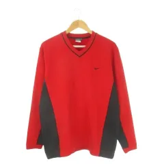 ナイキゴルフ NIKE GOLF スウェットシャツ ウォーマー XL 赤 レッド 黒 ブラック Vネック 長袖 サイド切り替え /CK17 ■GY58