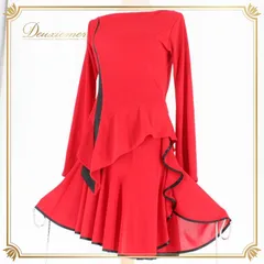 社交ダンス 衣装 ラテン 上下セット ツーピース レッスンウェア パーティ衣装 in the MOOD インザムード 赤 ブラック系 レッド系 黒 長袖 ファスナー ポリエステル 伸縮性あり セットアップ Mサイズ ダンスウェア