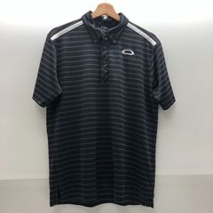 美品/廃番【オークリー】ゴルフ スカル ロゴ 半袖ポロシャツ 総柄 M 黒