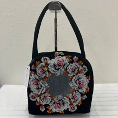 408　FEILER　フェイラー　ハンドバッグ　ブラック　黒　花柄　フラワー　薔薇　ローズ　バラ　グレー　レディース　シュニール織り　シンプル　きれいめ　上品