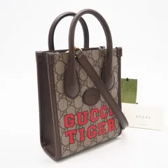 ★3日以内返品可★ 極美品 GUCCI グッチ GGスプリーム キャンバス インターロッキングG ミニトートバッグ 671623 2wayショルダーバッグ ブラウン レッド グリーン コーティングキャンバス レザー レディース