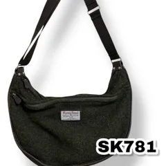 Harris Tweed（ハリスツイード）ハーフムーン ショルダーバッグ チャコールグレー色 ユニセックスバッグ　管理SK781のサムネイル