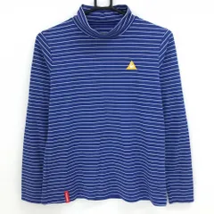 【超美品】ルコックゴルフ 長袖ハイネックシャツ ブルー×白 ボーダー ロゴ刺しゅう レディース L ゴルフウェア le coq sportif