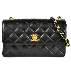 シャネル CHANEL ミニ マトラッセ チェーン ショルダーバッグ レザー ブラック【中古】