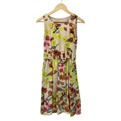 Sybilla(シビラ) ワンピース サイズM レディース美品  - ピンクベージュ×マルチ クルーネック/ノースリーブ/ひざ丈