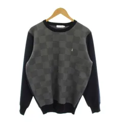 ハッシュパピー Hush Puppies ニット セーター スウェット切替 長袖 L 紺 ネイビー チェック クルーネック 00218 /YM ■GY61のサムネイル