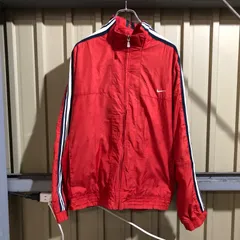 2047 NIKE ナイロンジャケット レッド M ナイキ フルジップ ワンポイント 刺繍ロゴ スポーツ 古着卸 アメリカ仕入