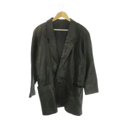 ノーブランド レザージャケット 黒 ブラック 無地 ラムレザー ノッチドラペル ダブルブレスト 長袖 A4001 /AO4 ■GY61