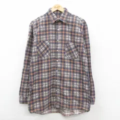 L/古着 長袖 フランネル シャツ メンズ 90年代 90s ロング丈 コットン USA製 濃紺他 チェック 26jan15
