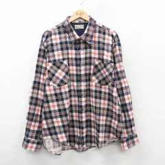 XL/古着 長袖 フランネル シャツ メンズ 90年代 90s 大きいサイズ 濃紺他 チェック 26jan15