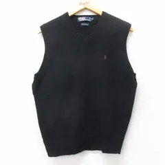 M/古着 ラルフローレン ブランド ニット ベスト メンズ 90年代 90s ワンポイントロゴ ラムウール Vネック 黒 26jan15