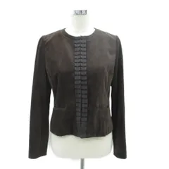 レリアン Leilian ノーカラージャケット ミドル丈 11 L ダークブラウン フリル飾り /HO20 ■GY61