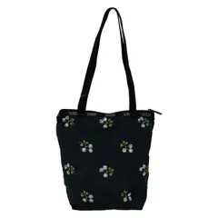 LESPORTSAC(レスポートサック) ショルダーバッグ美品  - 黒×グリーン×ライトパープル 刺繍/花柄