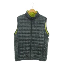 ユニクロ UNIQLO ダウンベスト XL 緑 グリーン スタンドカラー チェック柄 /AO3 ■GY61