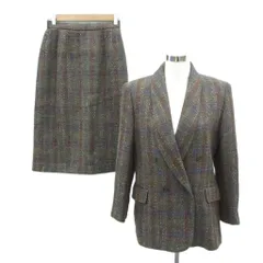 ジェーンモア JANE MORE フォーマルスーツ セットアップ 上下 ショールカラージャケット ミドル丈 ダブルボタン 総裏地 ツイード タイトスカート ミモレ丈 チェック柄 9 マルチカラー /SM9 ■GY58