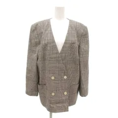 レリアン Leilian ノーカラージャケット 絹 シルク 13+ 黒 ブラック チェック柄 ダブルブレスト /NL ■GY61