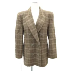 レリアン Leilian テーラードジャケット 9 茶色 ブラウン オフホワイト チェック柄 ダブルボタン /HO39 ■GY61