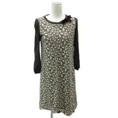 ミラショーン mila schon ワンピース ひざ丈 42 L ベージュ 花柄 リボン 長袖 /SY21 ■GY58