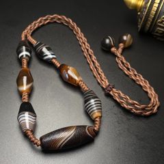 中古 和田玉籽料 随形玉珠項鏈 ロングネックレス 玉連 中国玉器 CL0210