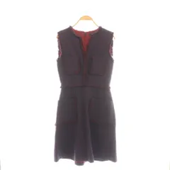 ビーシービージーマックスアズリア BCBGMAXAZRIA ツイードワンピース フリンジ キーネック 0 ネイビー 紺 レッド 赤 /CX ■GY57のサムネイル