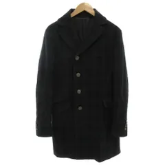 スーツセレクト SUIT SELECT ロングコート カシミヤ混 ブラックウォッチ 銀ボタン LL 紺 ネイビー 緑 グリーン /GV ■GY59