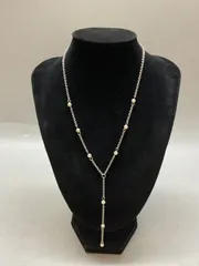 SN1204 パール？ 真珠？ フェイク？ シルバーカラー シルバーチェーン Y字 ネックレス  アンティーク アクセサリー