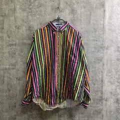 【T-260】TOMMY HILFIGER トミーヒルフィガー 総柄 ストライプ 長袖シャツ XL相当 コットン マルチカラー