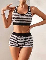 【新品】レディース スポーツブラ ショーツ セット ハート バタフライ プリント 映え