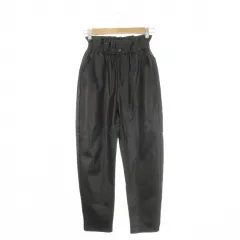 ザラ ZARA フェイクレザーパンツ 34 黒 ブラック シャーリングウエスト ハイウエスト アンクル丈 /CK50 ■GY58