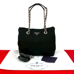 極 美品 袋付き PRADA プラダ 三角ロゴ キルティング ナイロン サフィアーノ レザー 2way チェーン トートバッグ ショルダーバッグ 70514