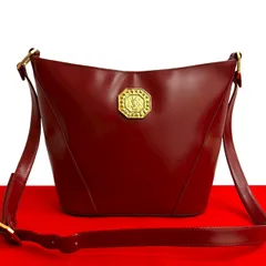極 美品 YVES SAINT LAURENT イヴ・サンローラン YSL ロゴ 金具 カーフ レザー 本革 ショルダーバッグ ボディバッグ レッド 24274