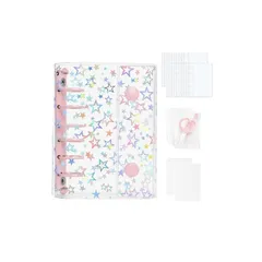 【新品】 星柄バインダー シール手帳 ミニ 【バインダー×1個 リフィル×20枚 チャック付きポケット×2枚 下敷き×2枚】 (ピンク, A7) 0